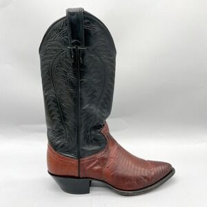 VTG Justin Womens 7.5B Lizard Leather Cowboy Boots Western Snip Toe USA Festival